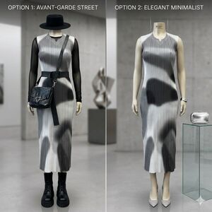 Liquid Metal Ombre Micro-Pleated Maxi Dress - Avant-Garde Minimalist Gray Black